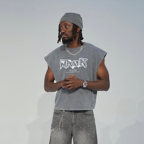 "OFFLINE" GRAFFITI BOXY MUSCLE TEE // SHADOW GREY