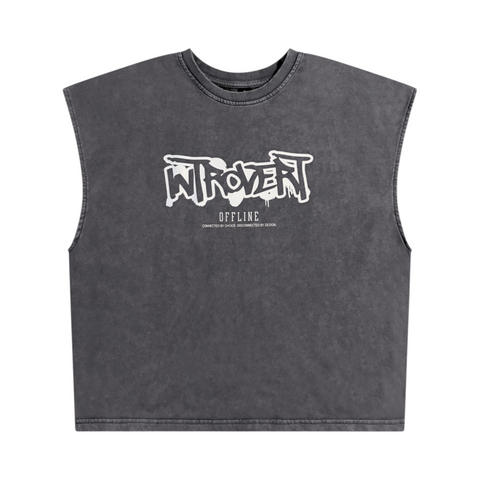 "OFFLINE" GRAFFITI BOXY MUSCLE TEE // SHADOW GREY