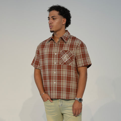 “STORY” SHORT SLEEVE FLANNEL SHIRT // VINTAGE RED-BROWN