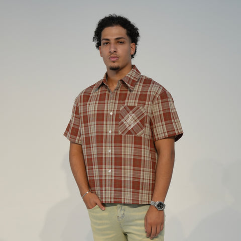 “STORY” SHORT SLEEVE FLANNEL SHIRT // VINTAGE RED-BROWN