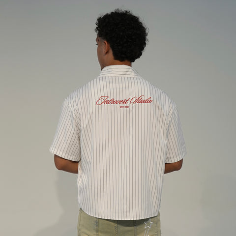 CLUBHOUSE PINSTRIPE SHORT SLEEVE SHIRT // OFF-WHITE