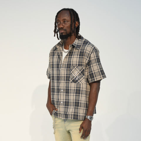 "STORY" SHORT SLEEVE FLANNEL SHIRT // VINTAGE CHARCOAL-NAVY