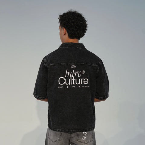 "CULTURE" SHORT SLEEVE DENIM SHIRT // WASHED BLACK