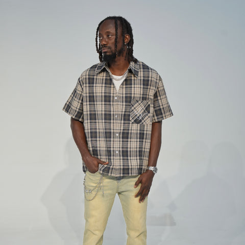 "STORY" SHORT SLEEVE FLANNEL SHIRT // VINTAGE CHARCOAL-NAVY