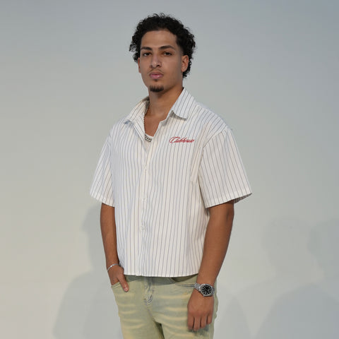 CLUBHOUSE PINSTRIPE SHORT SLEEVE SHIRT // OFF-WHITE