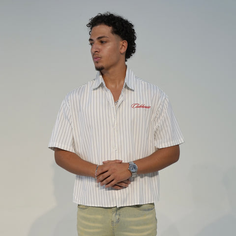 CLUBHOUSE PINSTRIPE SHORT SLEEVE SHIRT // OFF-WHITE