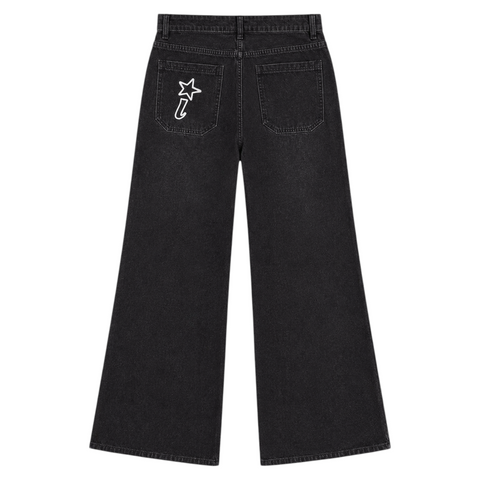 “RHINESTONE” WIDE-LEG JEANS // WASHED BLACK