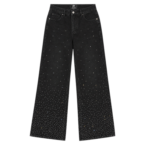 “RHINESTONE” WIDE-LEG JEANS // WASHED BLACK