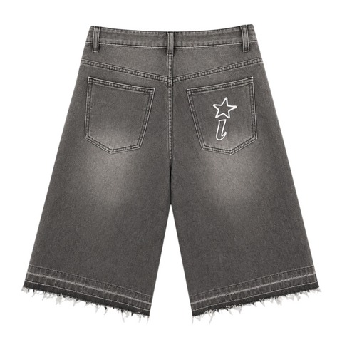 “RHINESTONE” DENIM JORTS // WASHED BLACK