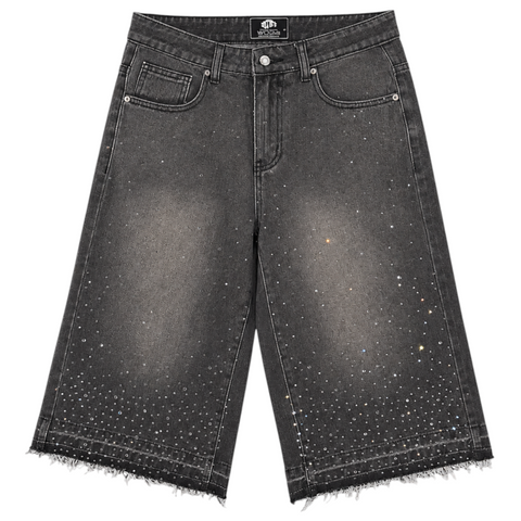 “RHINESTONE” DENIM JORTS // WASHED BLACK
