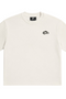 Front view of INTROVERT unisex oversized short sleeve t-shirt in off-white featuring a clean crewneck collar and a small wavy black INTRV logo on the left chest.