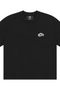 Front view of INTROVERT unisex oversized short sleeve t-shirt in vintage washed black featuring a clean crewneck collar and a small wavy cream INTRV logo on the left chest.